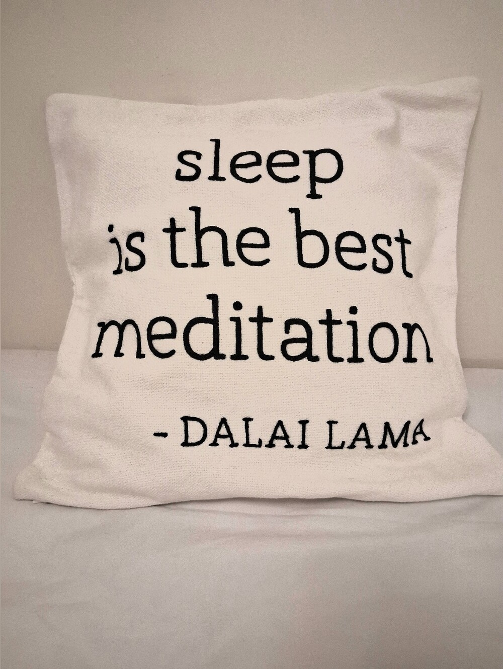 INDIGO DALAI LAMA QUOTE CREAM CUSHION COVER - 'Sleep Is The Best Meditation'